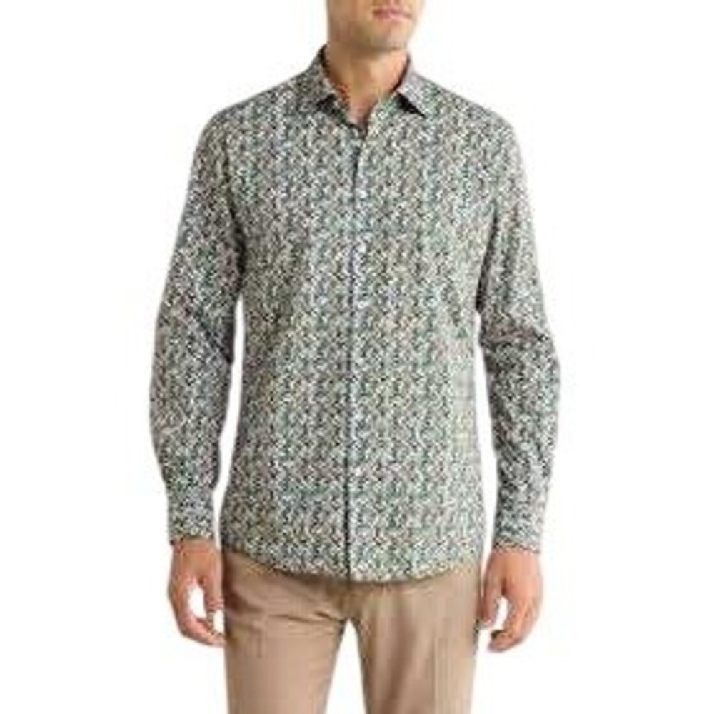 NWT Rodd & Gunn Wynward Fern Green Botanical Leaf Cotton Sports Fit Shirt L